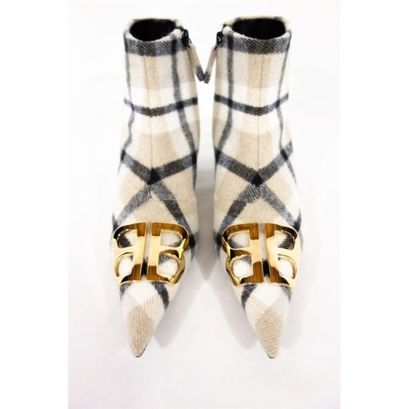 BALENCIAGA 36.5 40mm Bb Checked Flannel Ankle Boot - Picture 5 of 10